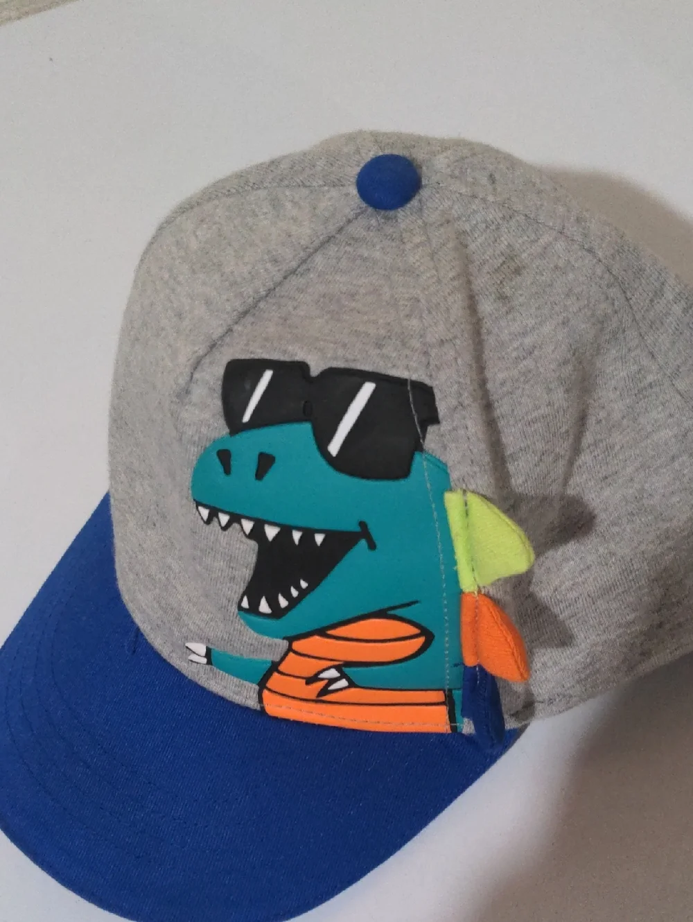 Kids Grey & Blue Dinosaur Baseball Cap